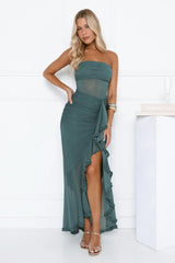 Spark Soirée Strapless Mesh Maxi Dress Teal