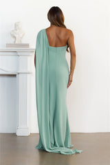 Sultry Drape One Shoulder Maxi Dress Sage