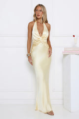 Statement Muse Satin Halter Maxi Dress Yellow