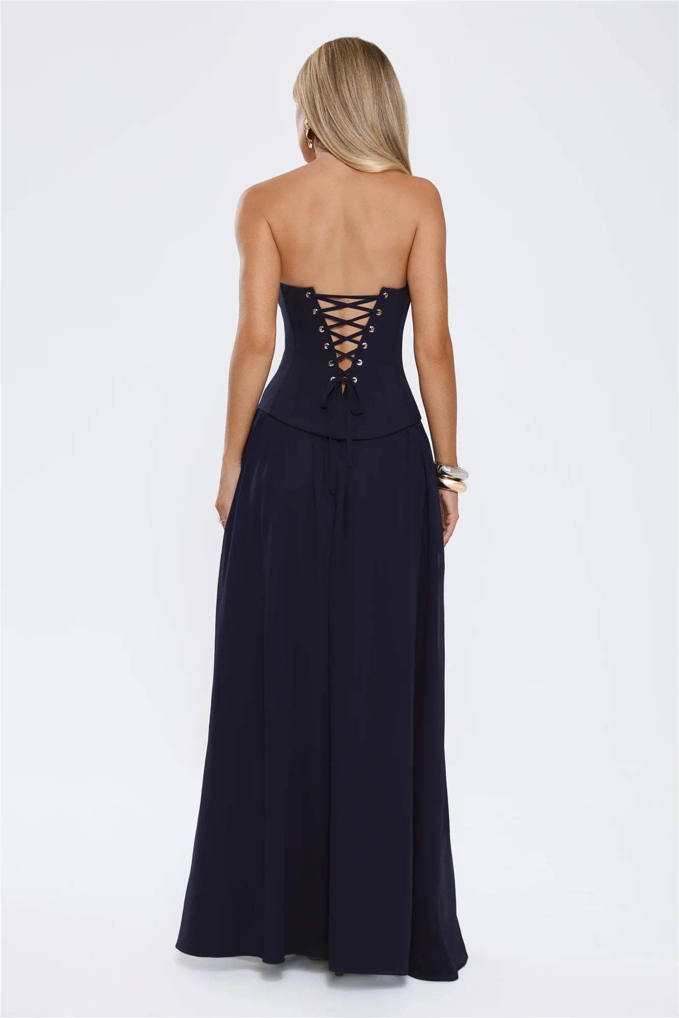 Sophisticated Luxe Strapless Maxi Dress Navy